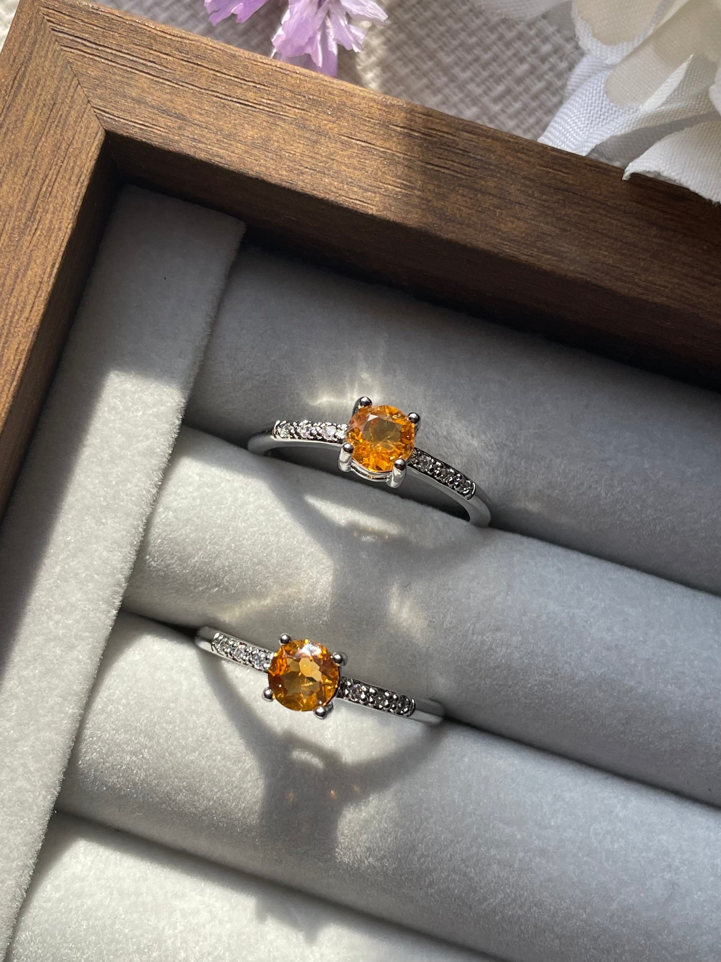 S925 Small Citrine Ring | Adjustable | سيترين
