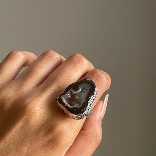 Black Agate Ring Sterling silver 925 | 7 | خاتم العقيق الأسود فضة إسترليني