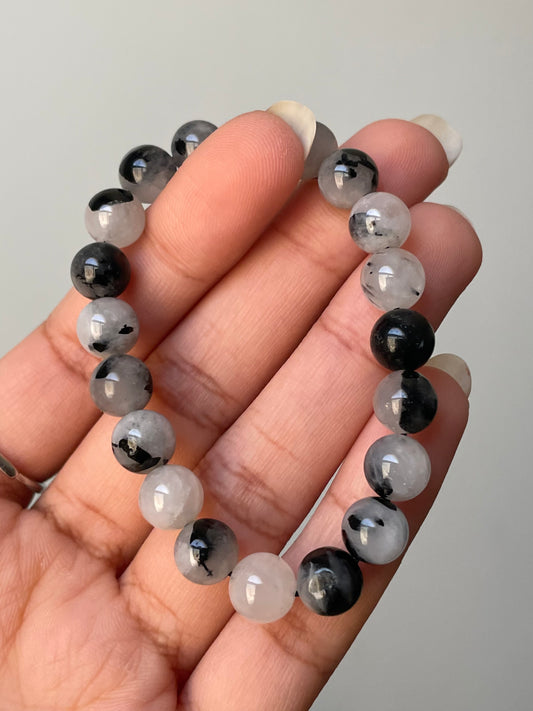 Black Tourmalinated Quartz Bracelet | 8mm | كوارتز تورمالين الاسود