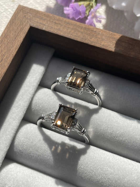 S925 Smoky Quartz Ring | Adjustable | خاتم حجر سموكي كوارتز