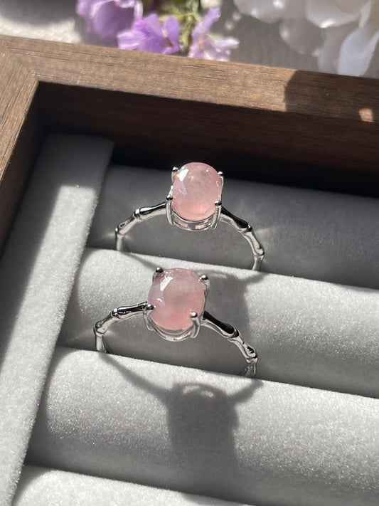 S925 Rose Quartz | Adjustable |  خاتم حجر كوارتز الزهري