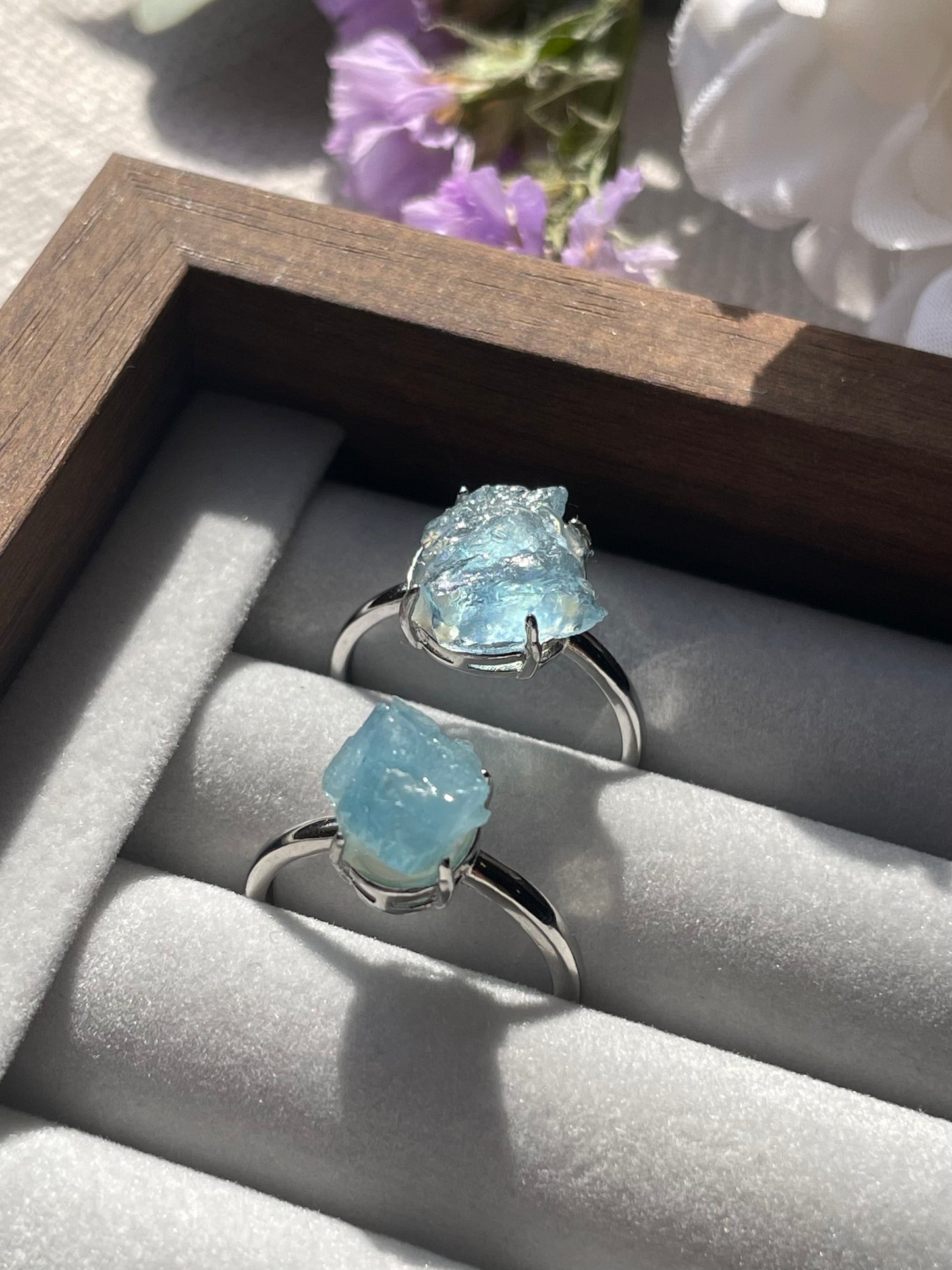 S925 Raw Aquamarine ring | Adjustable | اكوامارين