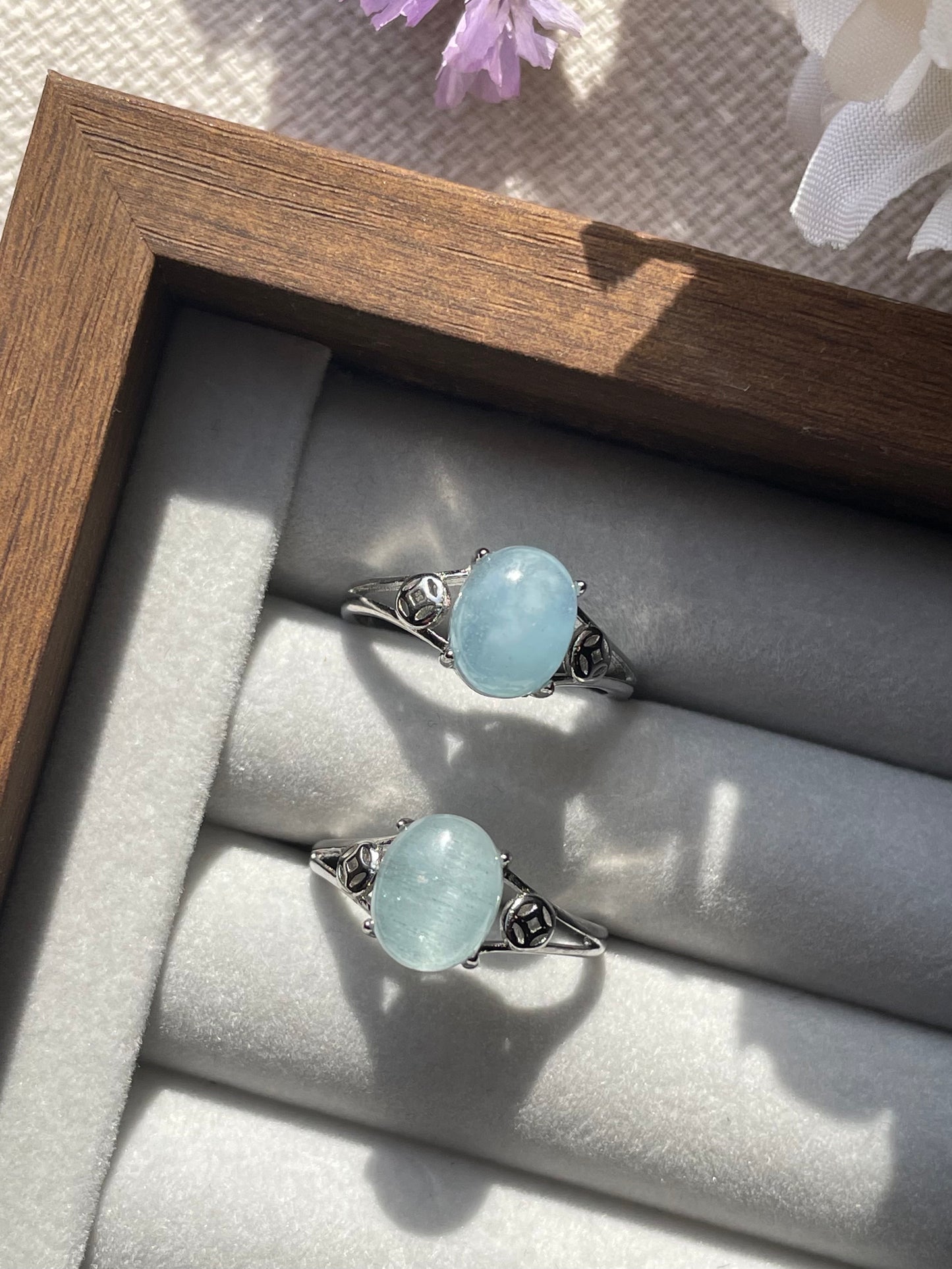 S925 Aquamarine ring | Adjustable | اكوامارين