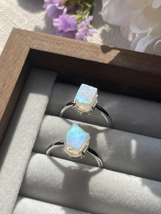 S925 Raw Moonstone Ring | Adjustable  | خاتم حجر القمر