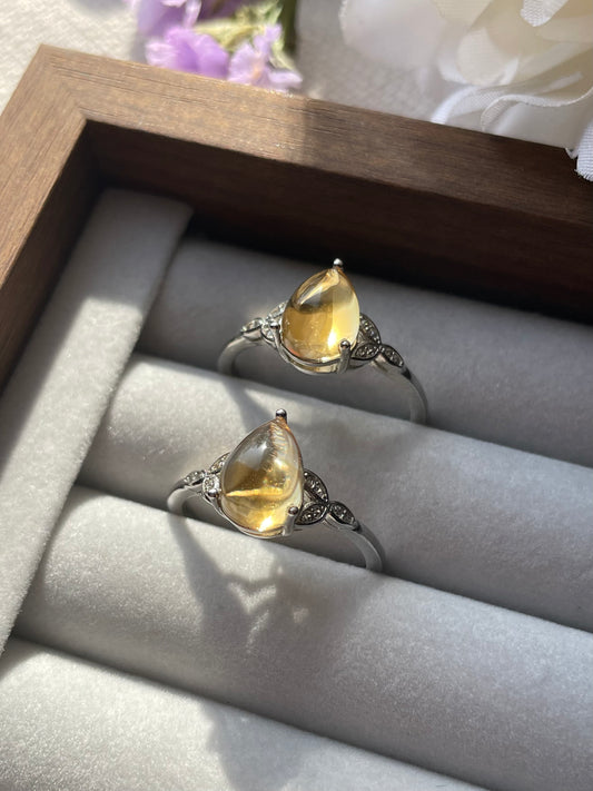 S925 Citrine Drop Ring | Adjustable | سيترين