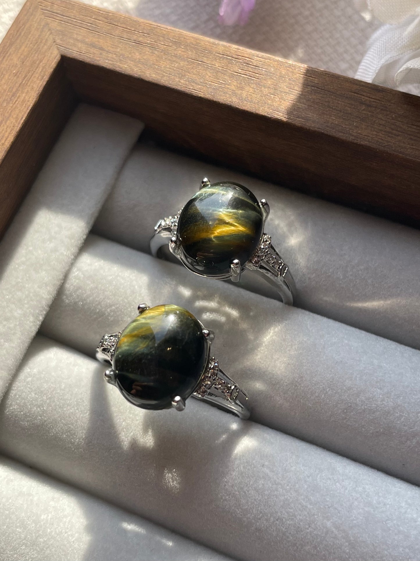 S925 Blue Tiger Eye Ring | Adjustable |  خاتم عين النمر الازرق