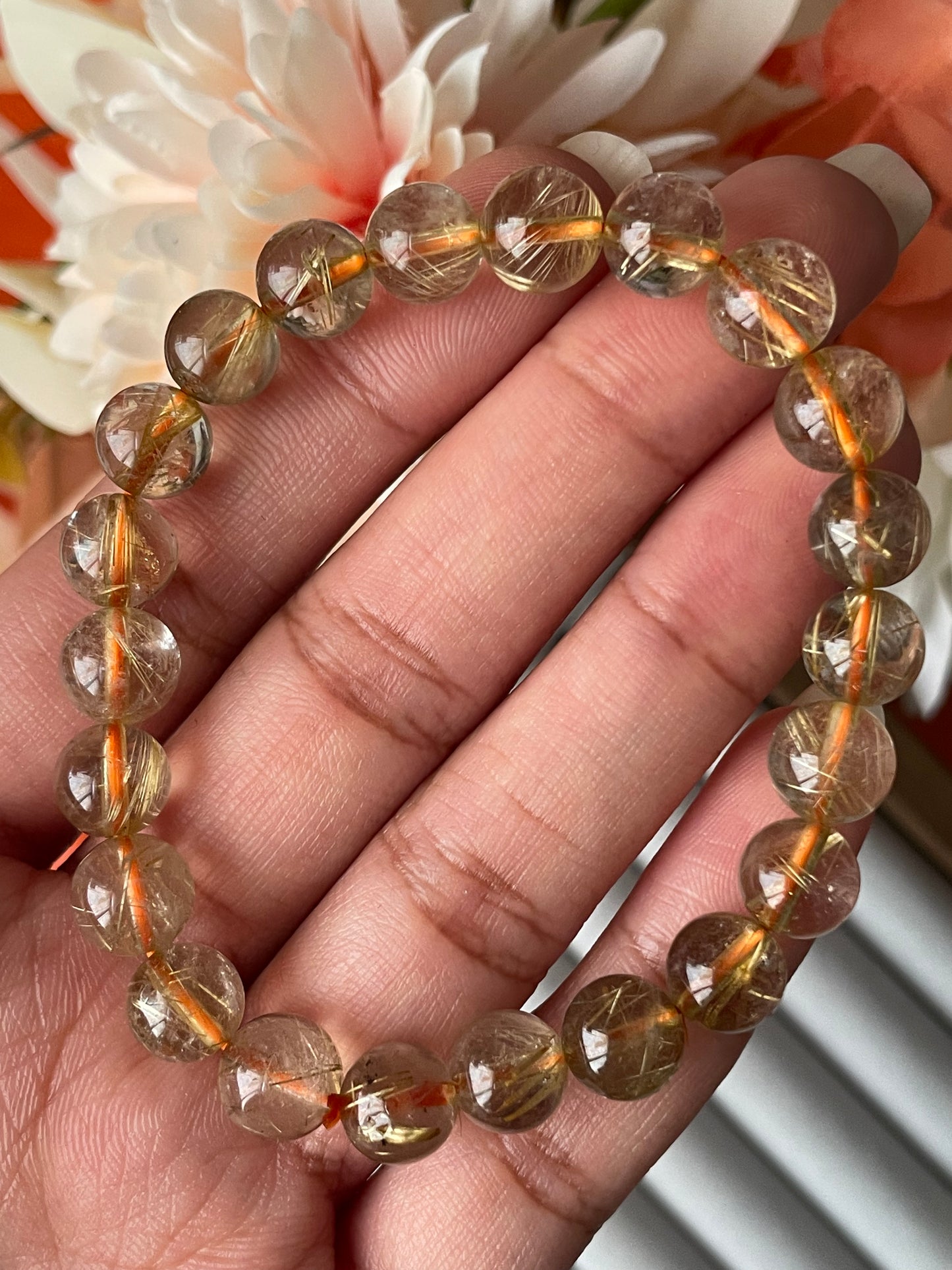 Golden Rutilated Quartz Bracelet | 8mm | حجر روتايل كوارتز الذهبي