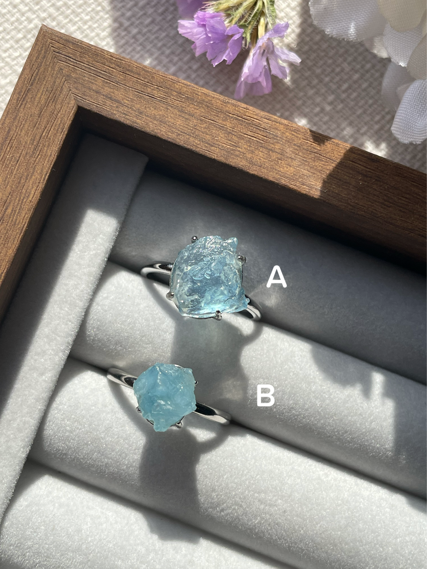 S925 Raw Aquamarine ring | Adjustable | اكوامارين