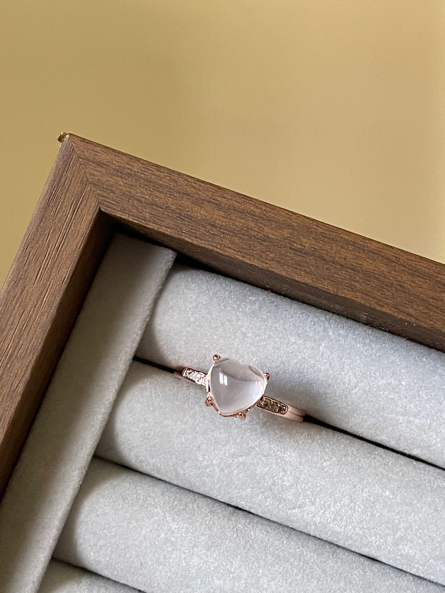 S925Rose Gold Plated Rose Quartz Heart Ring | Adjustable |  خاتم حجر كوارتز الزهري