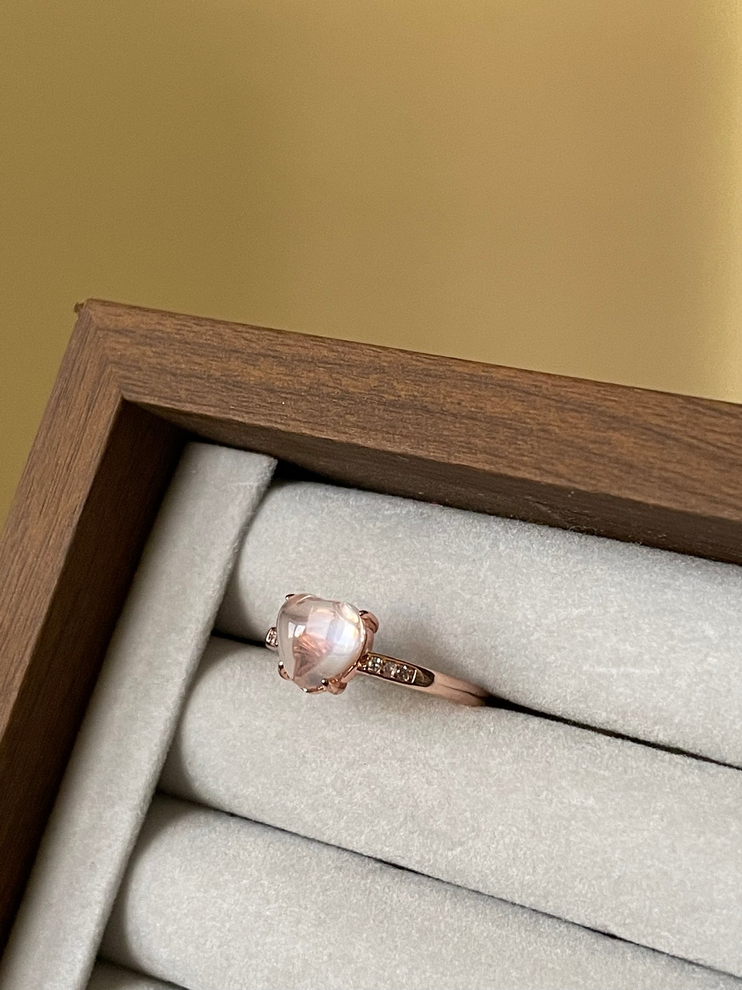 S925Rose Gold Plated Rose Quartz Heart Ring | Adjustable |  خاتم حجر كوارتز الزهري