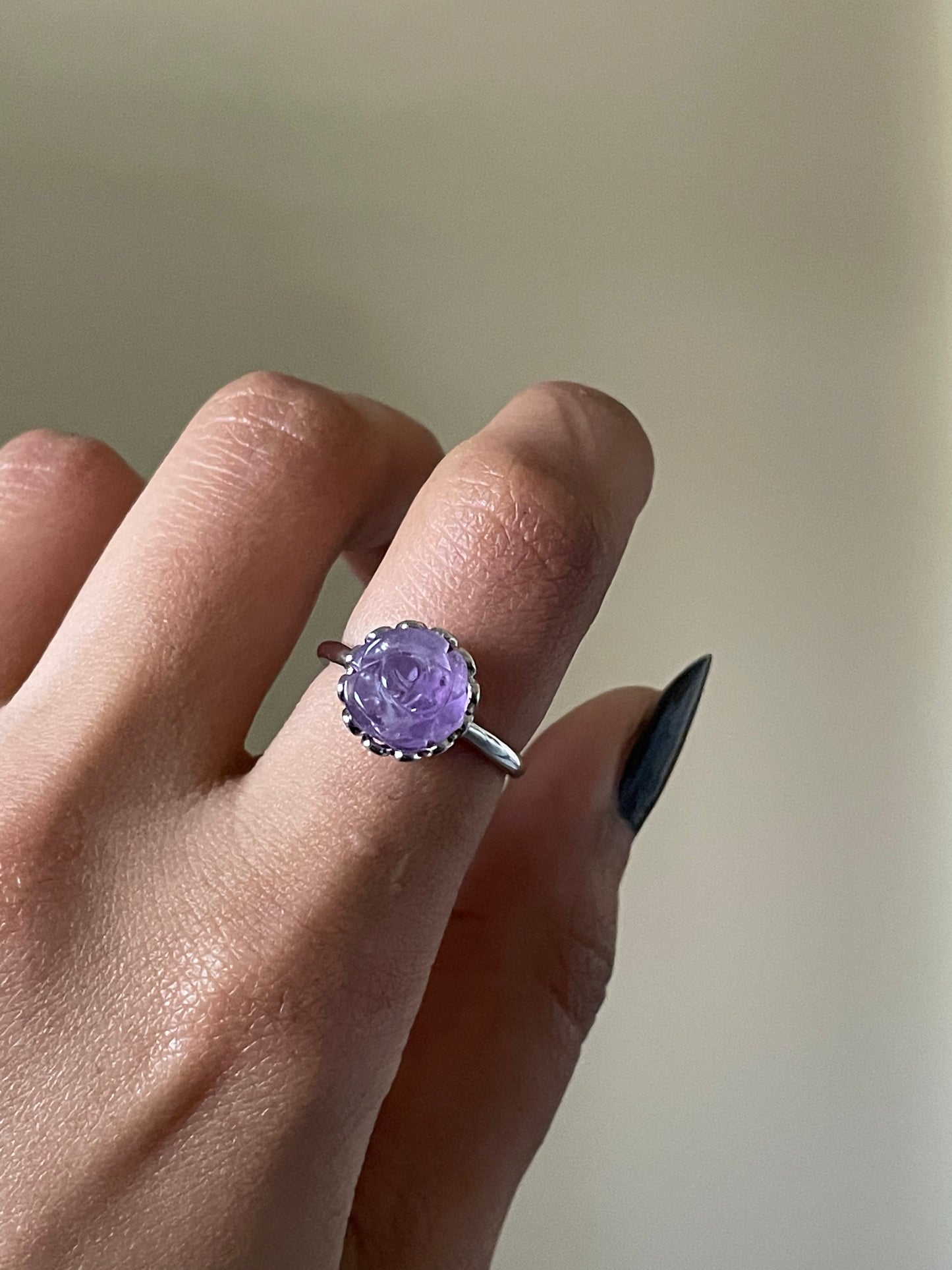 S925 Amethyst Rose Ring | Adjustable | خاتم حجر الجمشت