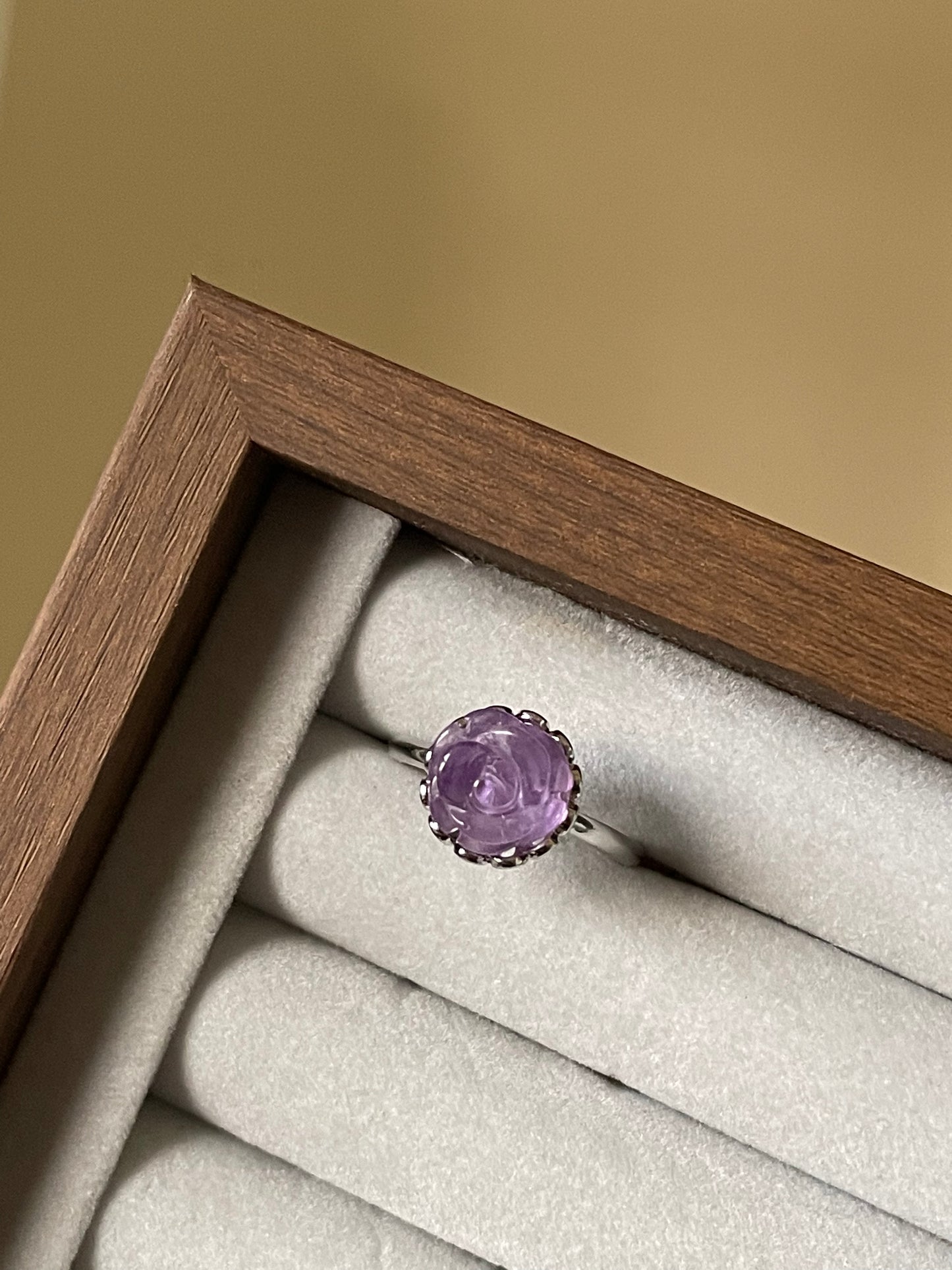 S925 Amethyst Rose Ring | Adjustable | خاتم حجر الجمشت