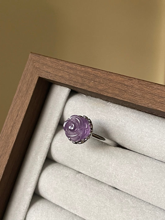 S925 Amethyst Rose Ring | Adjustable | خاتم حجر الجمشت