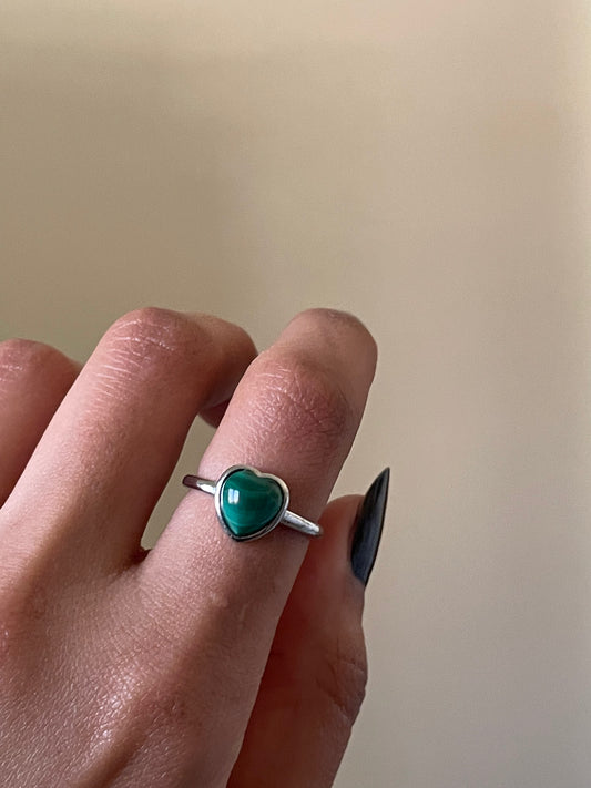 S925 Malachite Heart Ring | Adjustable | ملاكيت