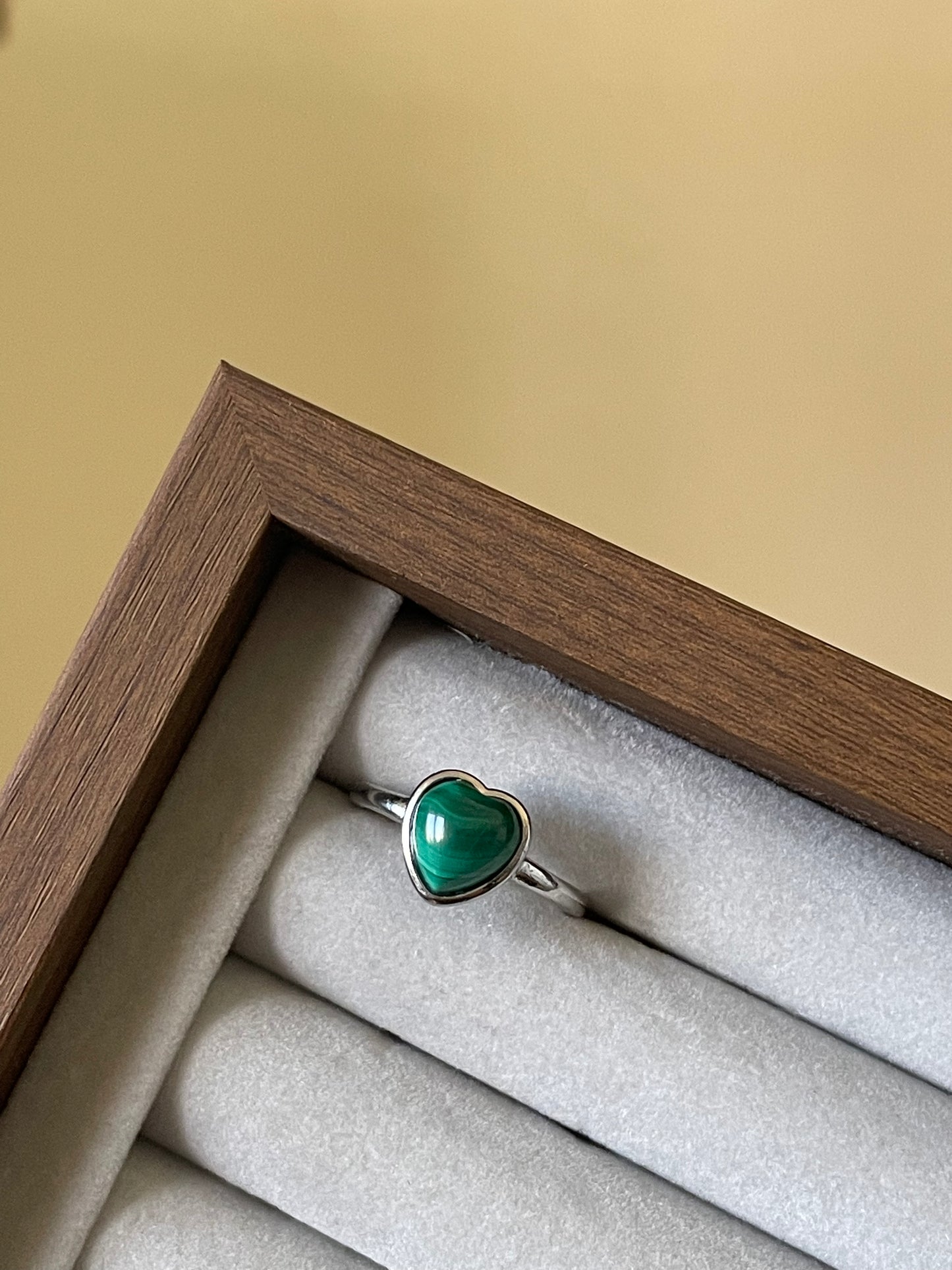 S925 Malachite Heart Ring | Adjustable | ملاكيت