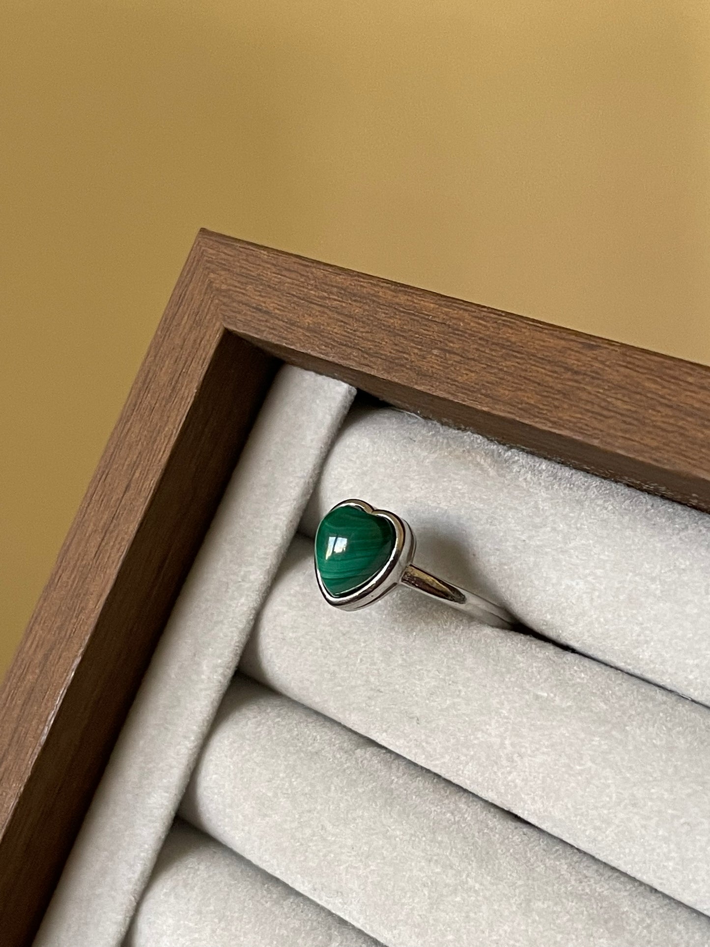 S925 Malachite Heart Ring | Adjustable | ملاكيت