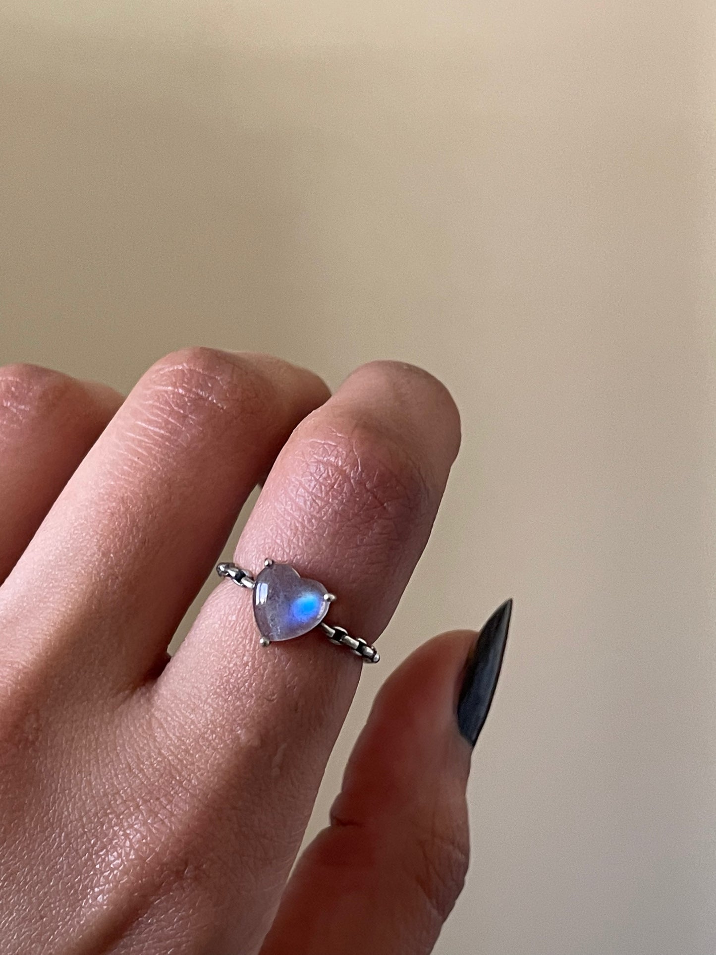 S925 Labradorite Heart Ring | Adjustable | خاتم حجر الطاووس