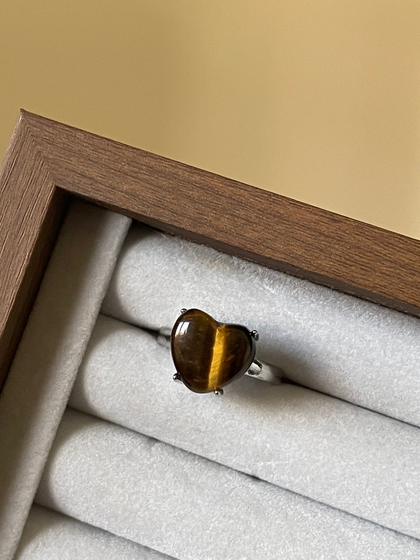 S925 Heart Tiger Eye Ring | Adjustable | خاتم عين النمر