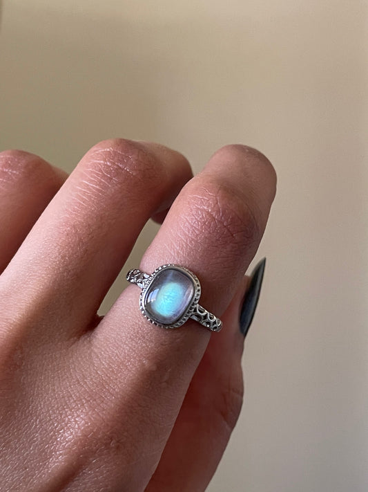 S925 Labradorite Ring | Adjustable | خاتم حجر الطاووس