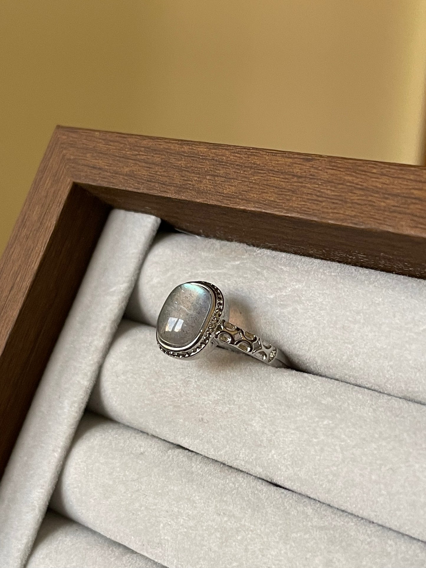 S925 Labradorite Ring | Adjustable | خاتم حجر الطاووس