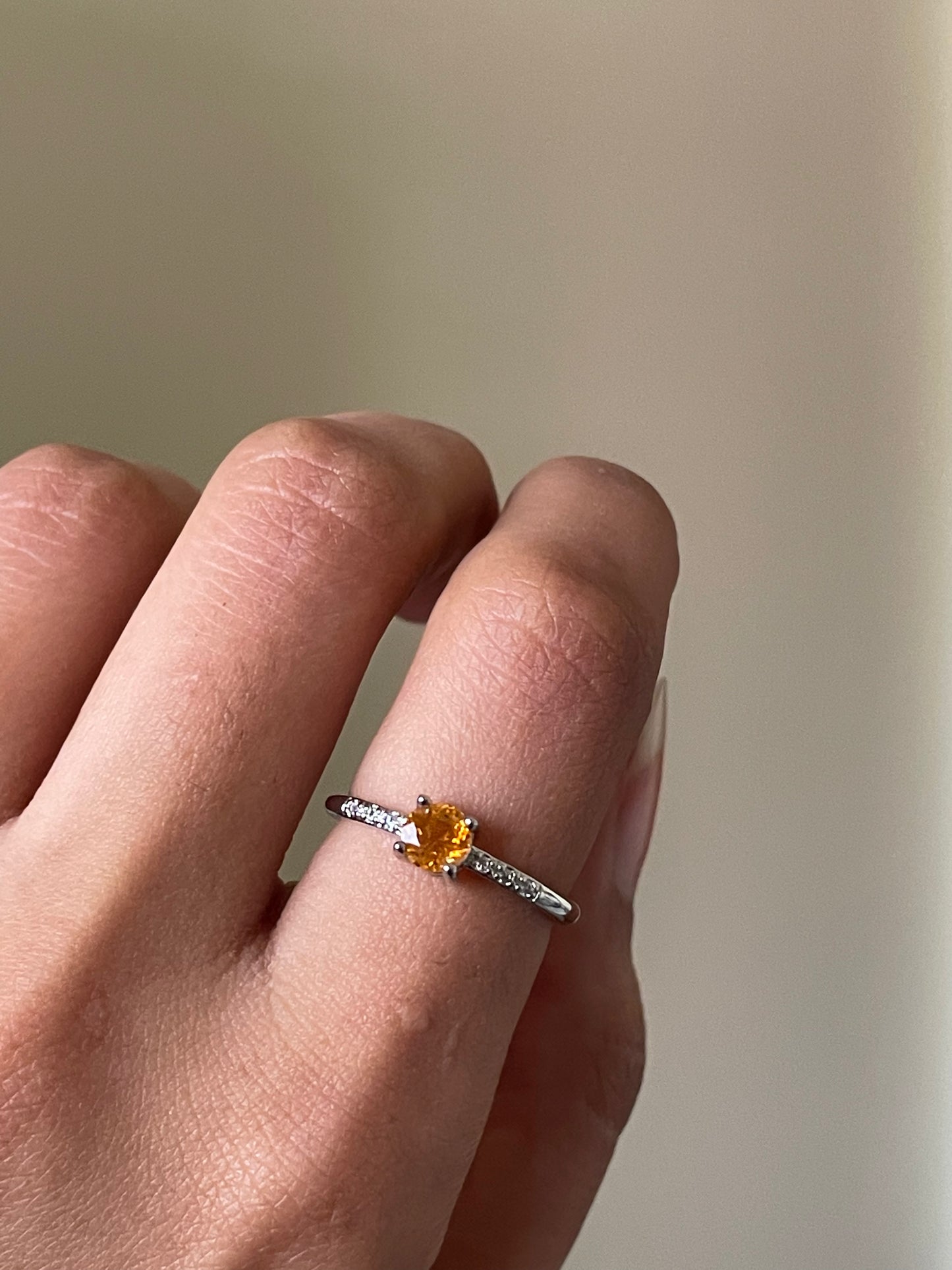 S925 Small Citrine Ring | Adjustable | سيترين