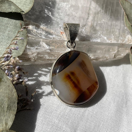 Natural Brown Agate Pendant Sterling silver 925 عقيق بني طبيعي فضة إسترليني