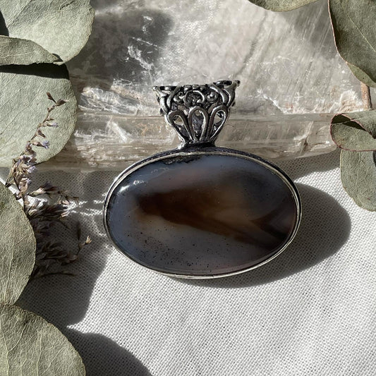 Large Montana Agate Pendant Sterling silver 925 العقيق المصور طبيعي فضة إسترليني