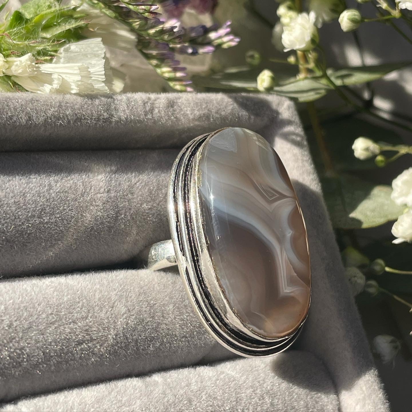 Natural Agate Ring Sterling Silver 925 | 7 | خاتم العقيق طبيعي فضة إسترليني