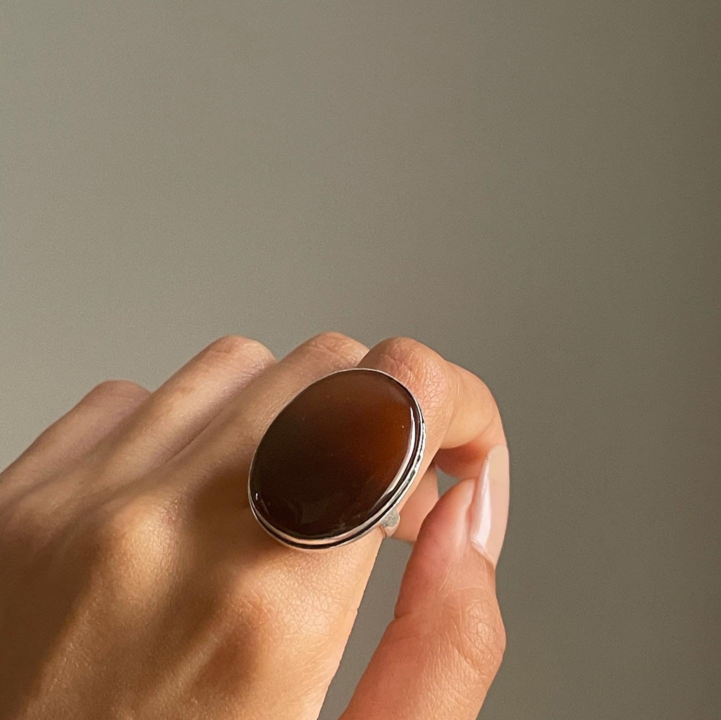 Brown Agate Ring Sterling silver 925 | 7 | خاتم حجر العقيق البني فضة إسترليني