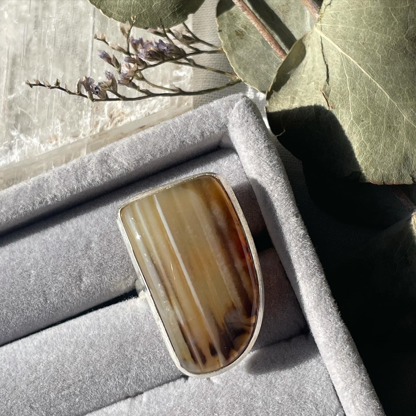 Brown Agate Ring Sterling silver 925 | 7.5 | خاتم حجر العقيق البني فضة إسترليني