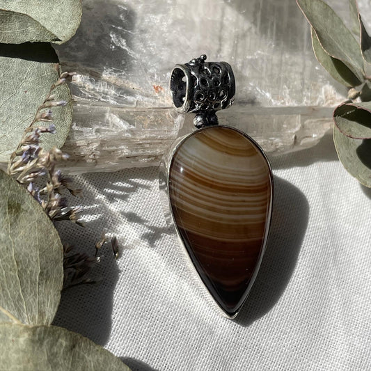 Natural Brown Agate Pendant Sterling silver 925 عقيق بني طبيعي فضة إسترليني