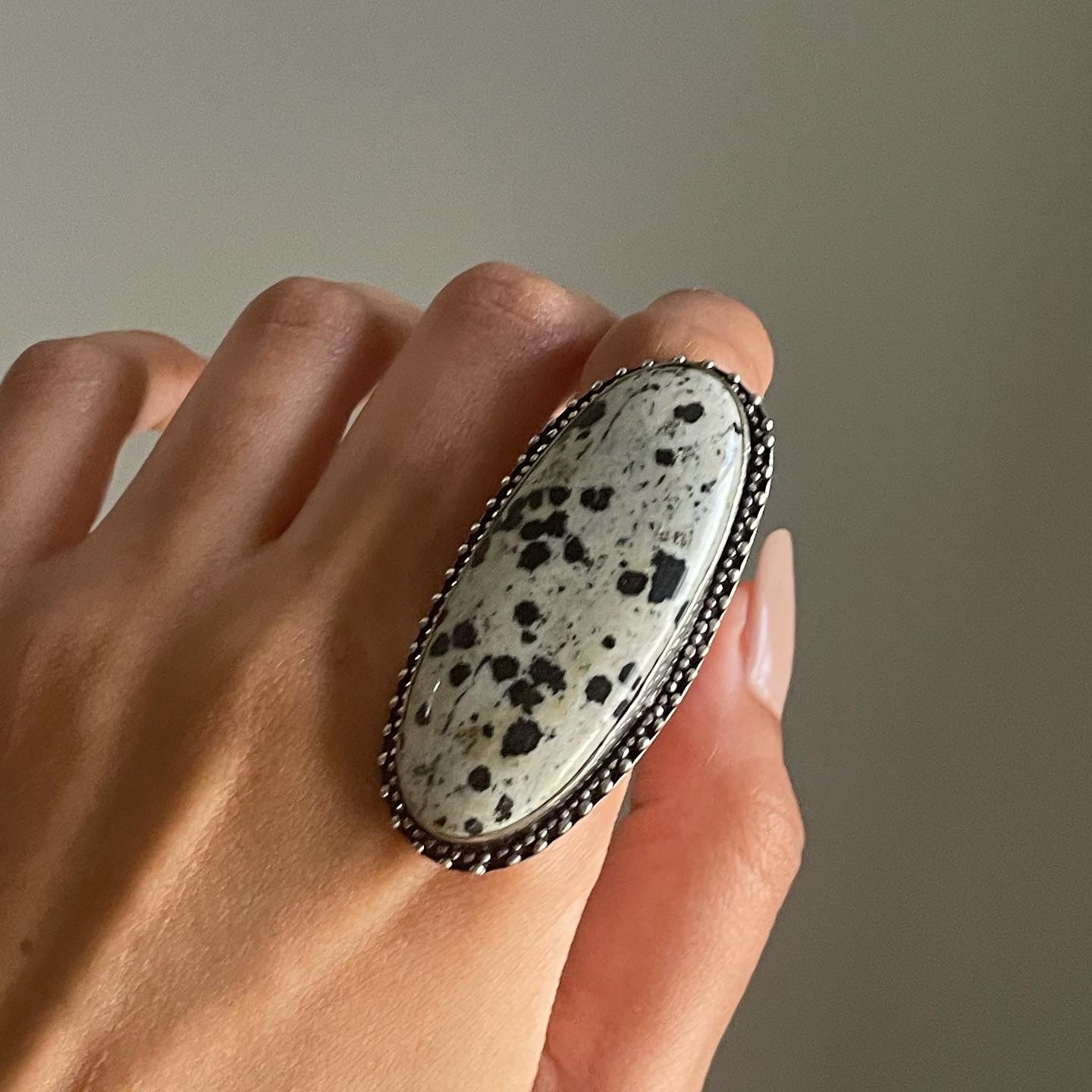Dalmatian Jasper Ring Sterling Silver 925 | 8 | خاتم دلميشن جاسبر فضة إسترليني