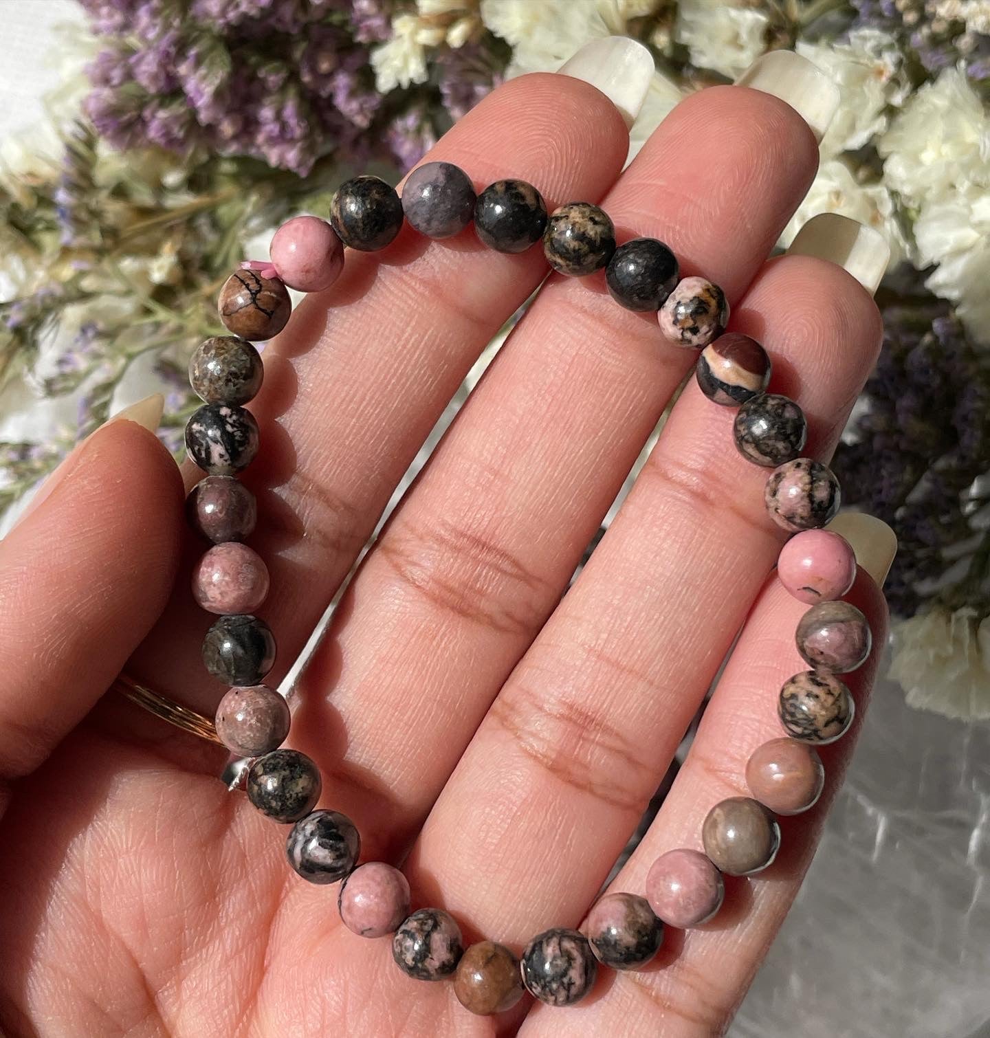 Natural Rose Quartz, Rhodonite & Black Onyx Comforting Energies Bracel –  Mine Galleria