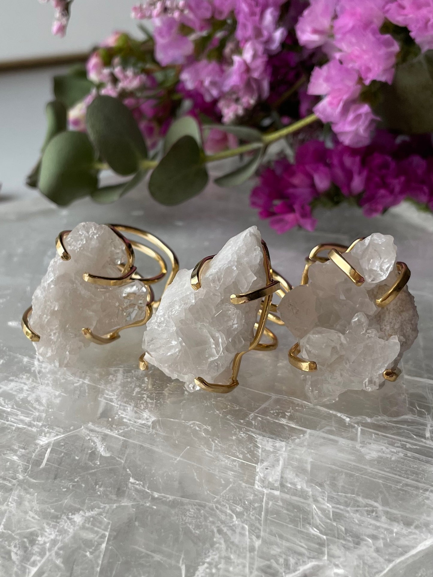 Clear Quartz Cluster Ring | Adjustable | المرو - كوارتز الصافي