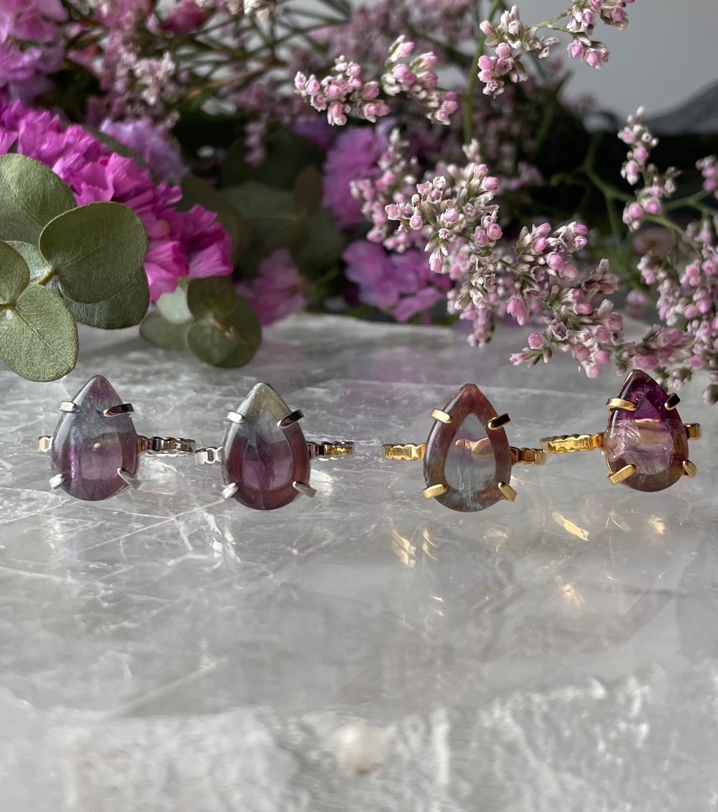 Rainbow Fluorite Drop Ring | Adjustable | فلوريت