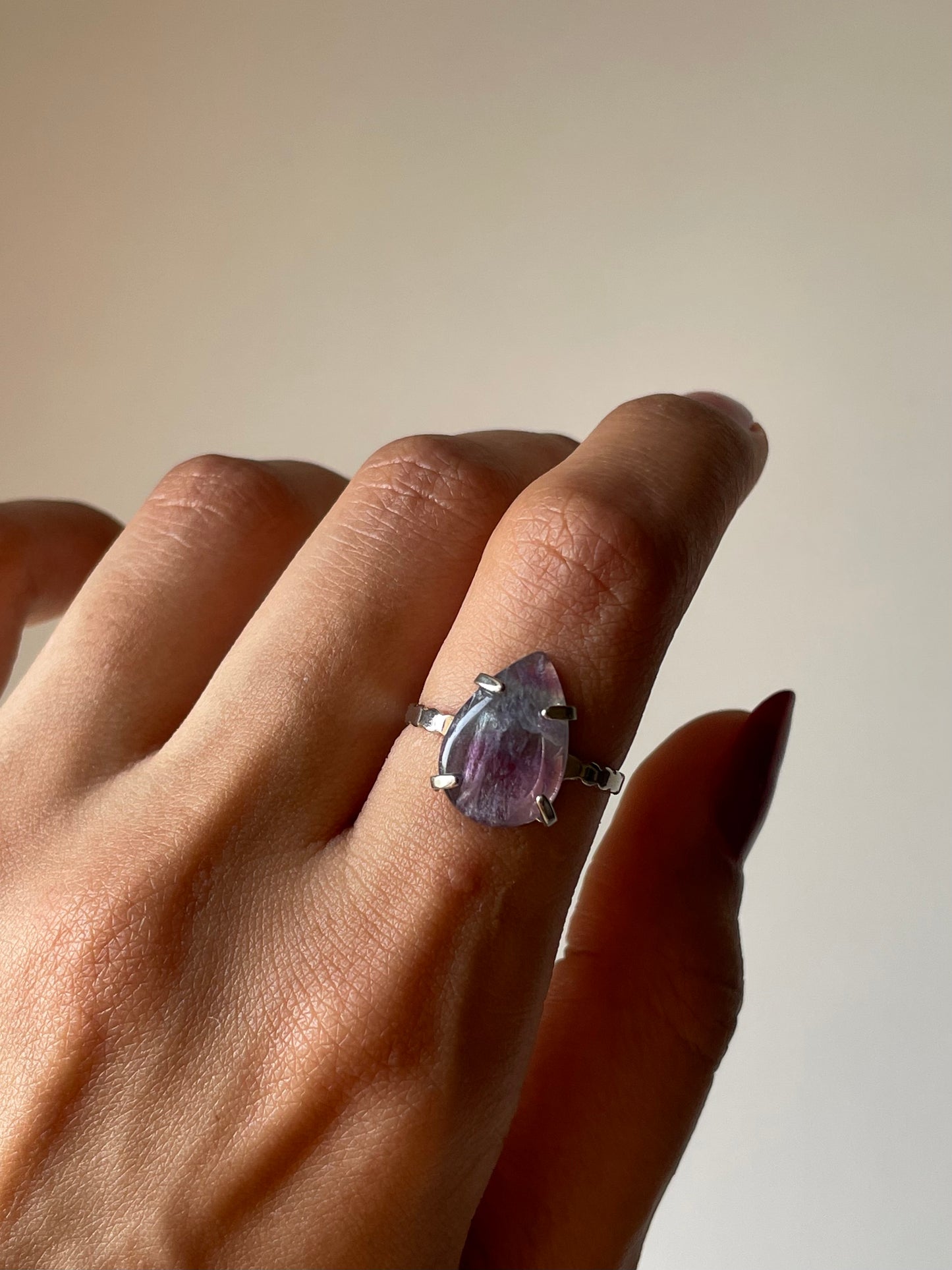 Rainbow Fluorite Drop Ring | Adjustable | فلوريت