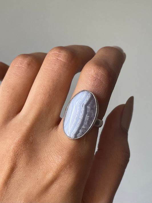 Blue Lace Agate Ring Sterling Silver 925 | 6.5 | عقيق الدانتيل الازرق فضة استرليني