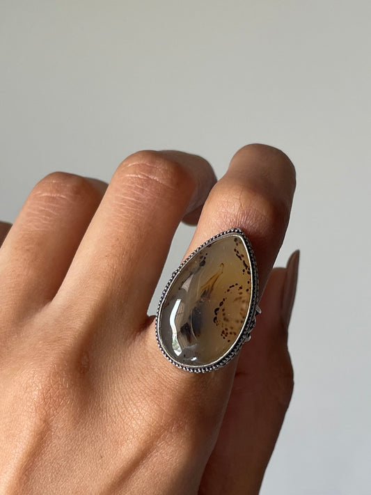 Natural Montana Agate Ring Sterling silver 925 | 6.5 | خاتم حجر العقيق المصور طبيعي فضة إسترليني