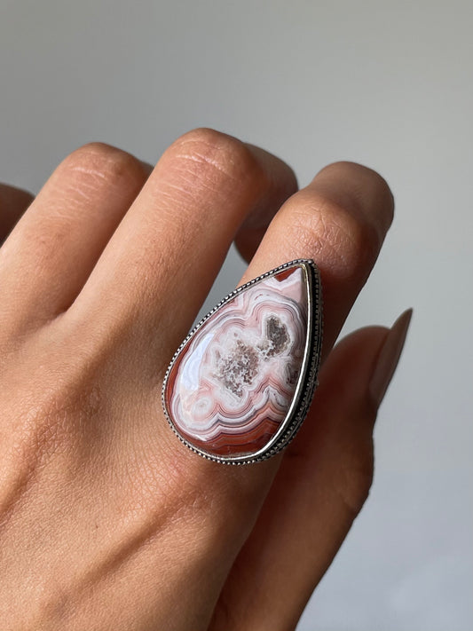Crazy Lace Agate Ring Sterling silver 925 | 7 | خاتم حجر العقيق المكسيكي فضة إسترليني