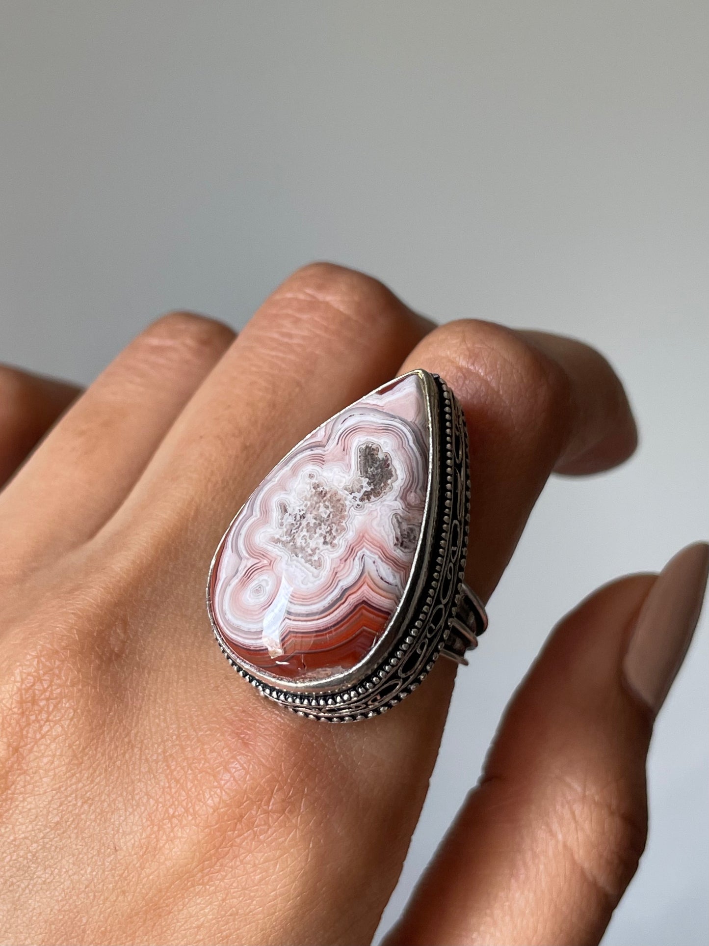 Crazy Lace Agate Ring Sterling silver 925 | 7 | خاتم حجر العقيق المكسيكي فضة إسترليني