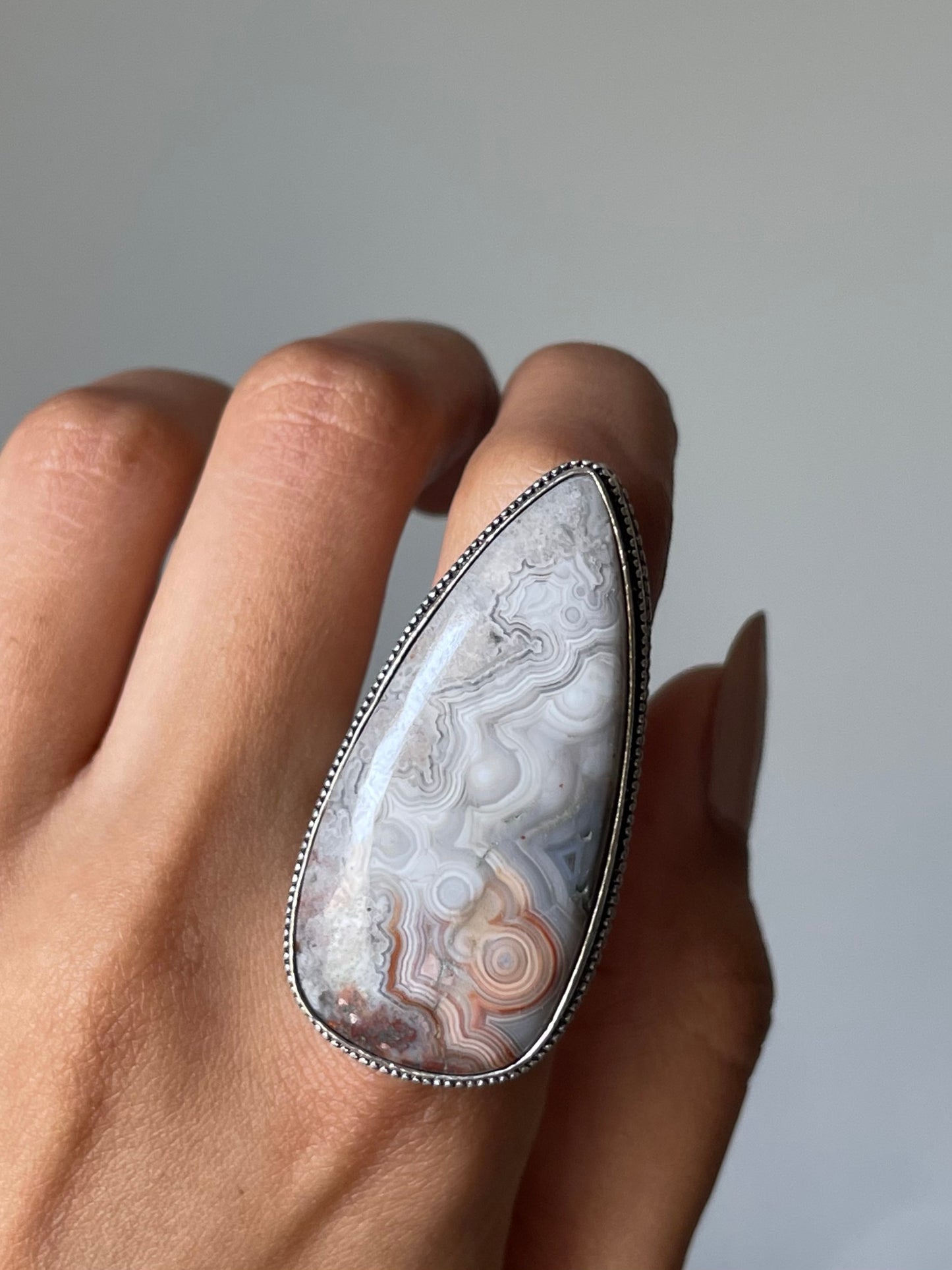 Crazy Lace Agate Ring Sterling silver 925 | 8 | خاتم حجر العقيق المكسيكي فضة إسترليني