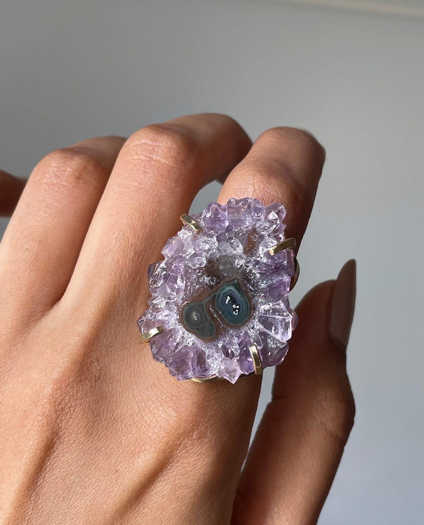 Amethyst Stalactite Flower Ring | Adjustable | الجمشت