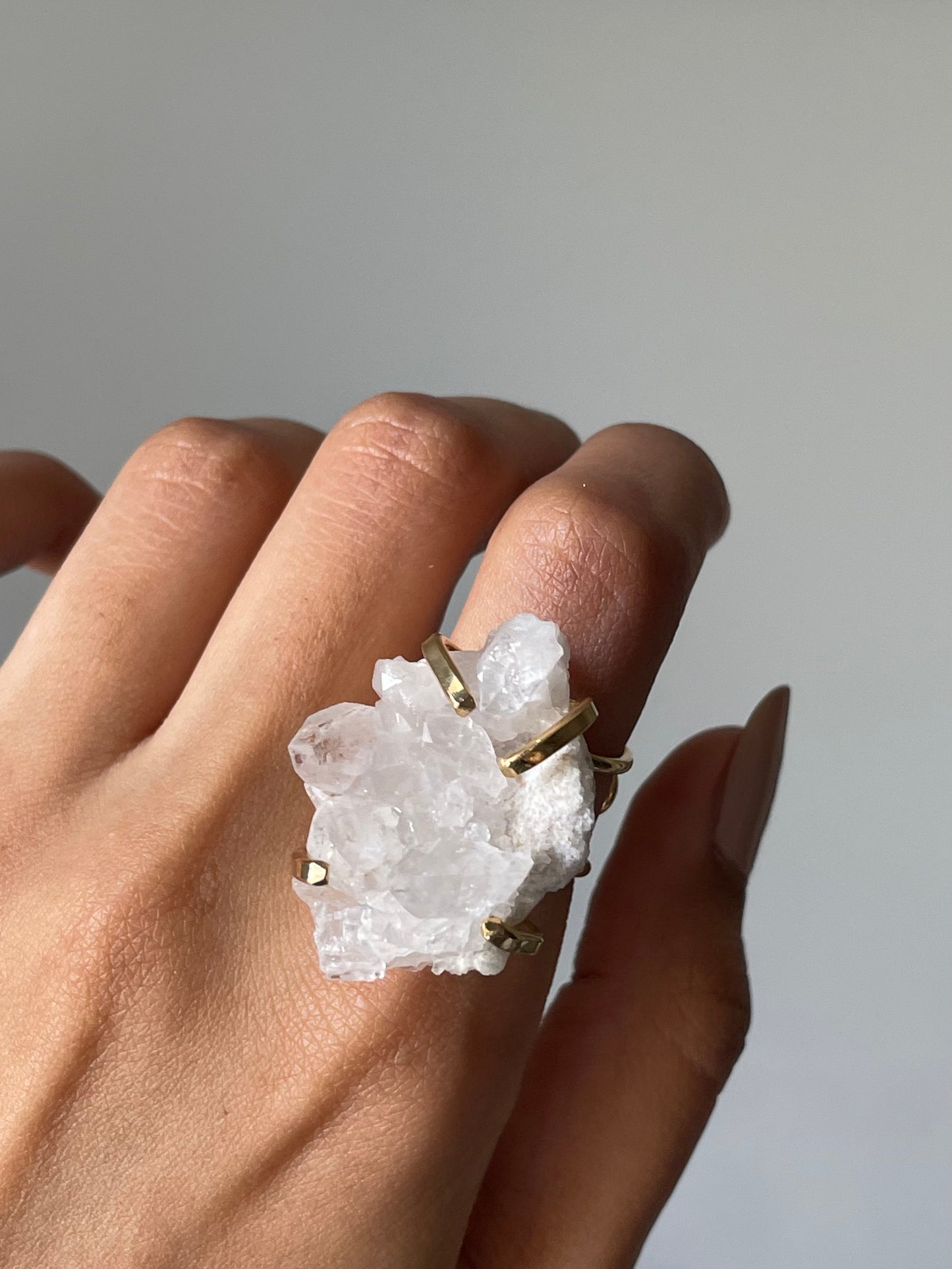 Clear Quartz Cluster Ring | Adjustable | المرو - كوارتز الصافي