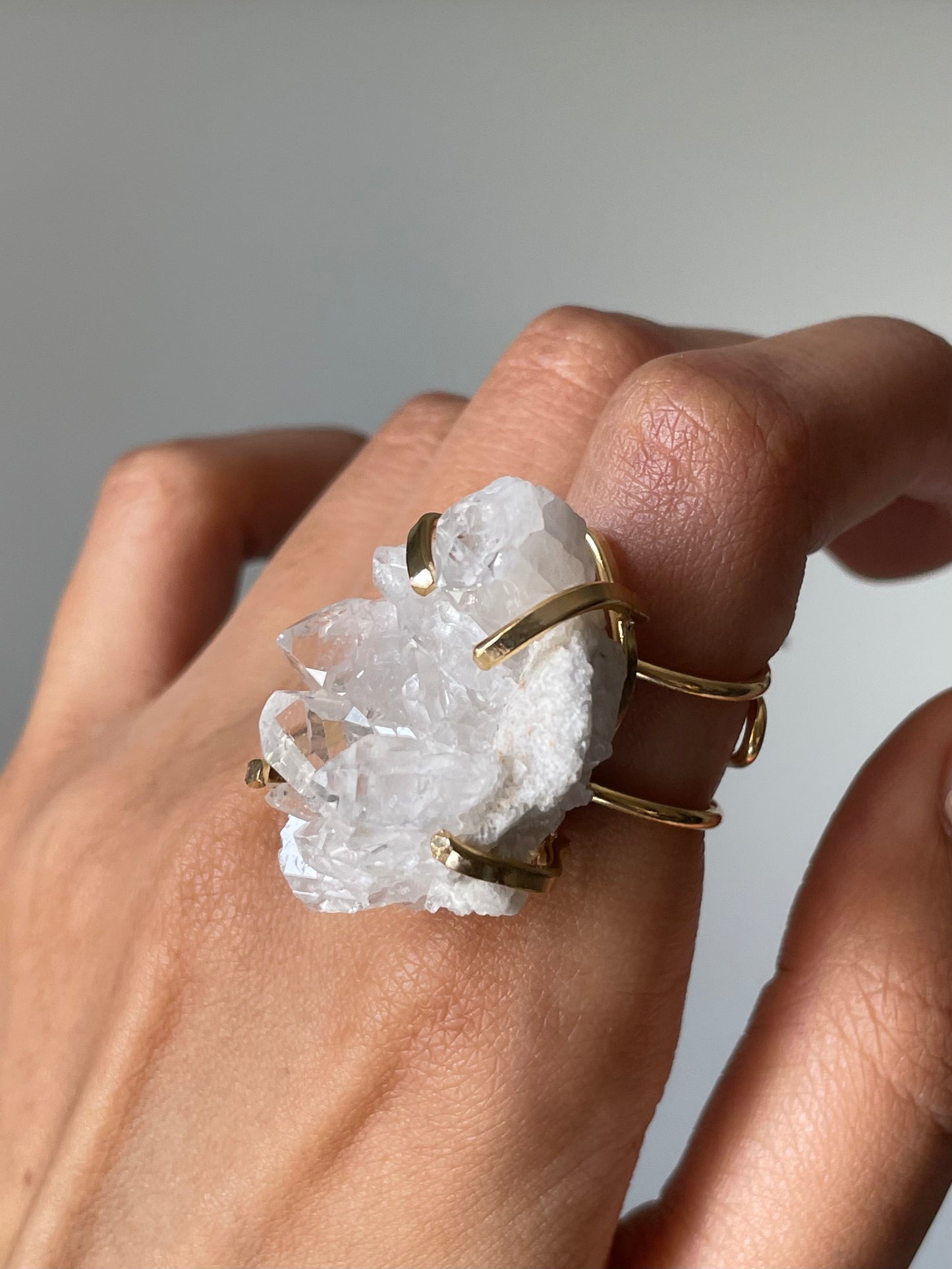 Clear Quartz Cluster Ring | Adjustable | المرو - كوارتز الصافي